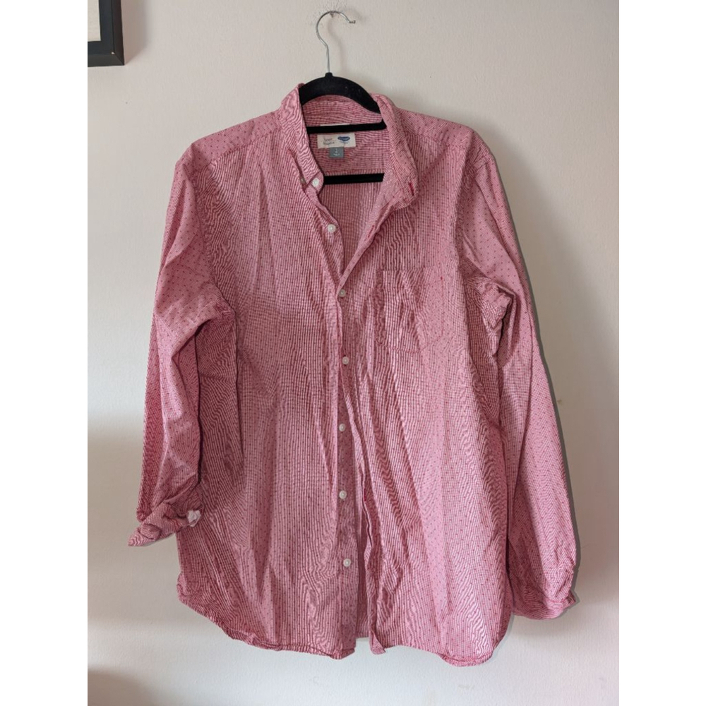 Old Navy Red White Striped Button Down Shirt Large